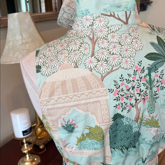 Spartina 449 Pastel Green Cotton Print Dress Ruffle Hem Tie Belt Sleeveless New - Picture 10 of 14